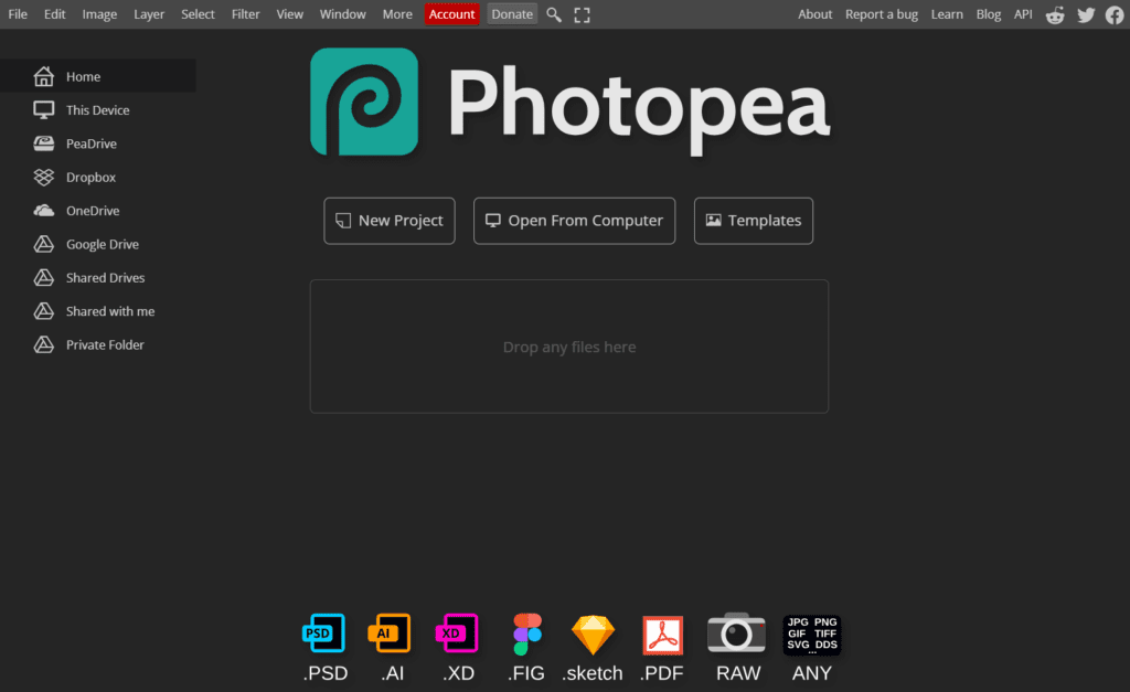 Photopea photo editing tools